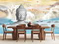 3D Buddha with Lake and Mountains Wallpaper Mural for Dining Area