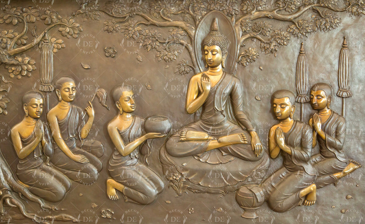 3D Buddha with his Disciples Wallpaper Mural