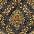 Velvet Effect Gray and Gold Damask Wallpaper - 11232