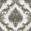 Velvet Effect Silver White and Light Grey Damask Wallpaper - 11229