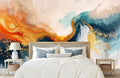Abstract Wallpaper Mural with Gold and Earthy Tones for Bedroom