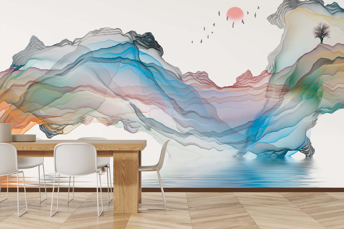 Abstract Art Landscape Wallpaper Mural for Dining Room