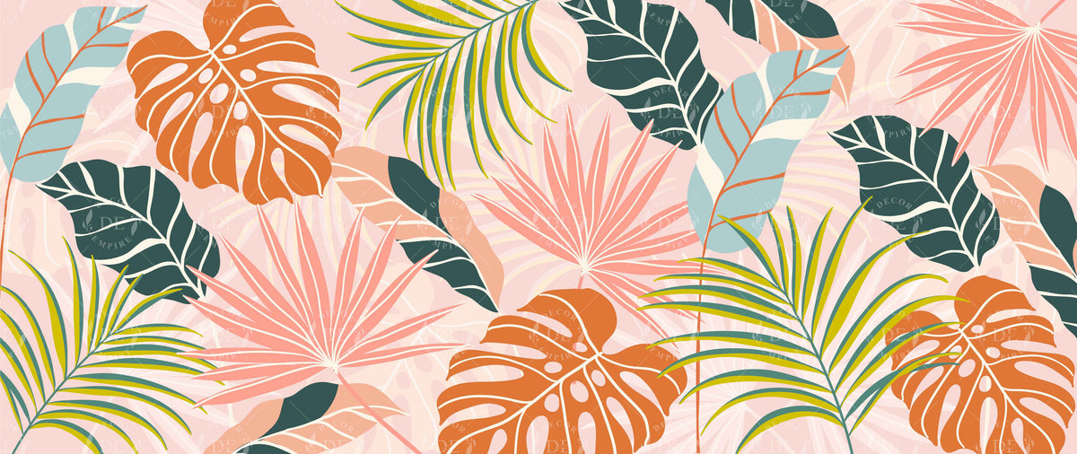 Abstract Colourful Tropical Leaves Wall Mural