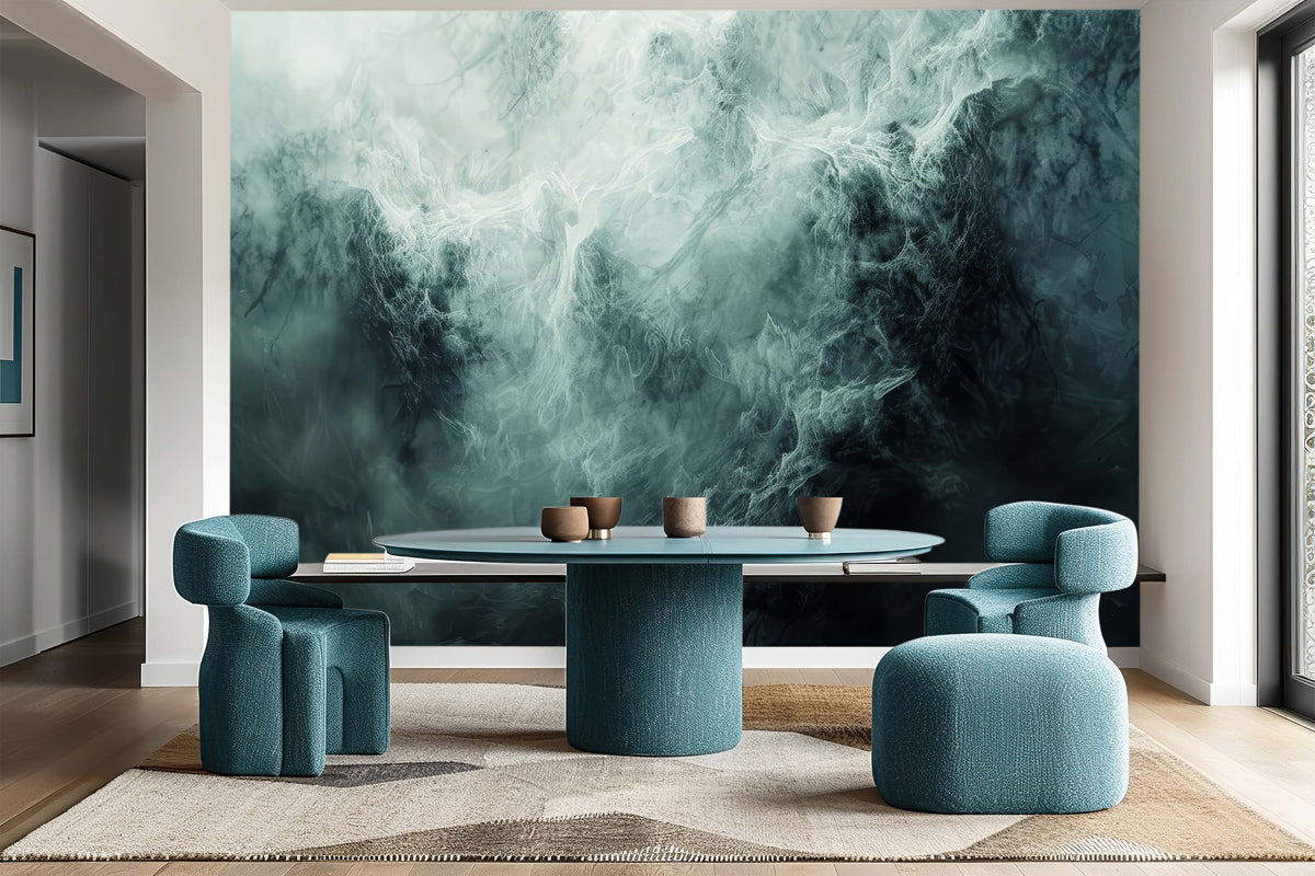 Abstract Shapes and Mist Wallpaper Mural for Dining Area