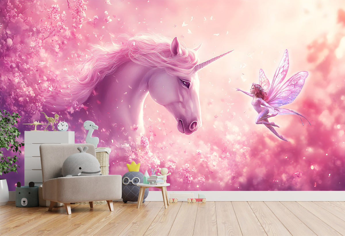 Unicorn and Fairy Watercolour Wallpaper Mural