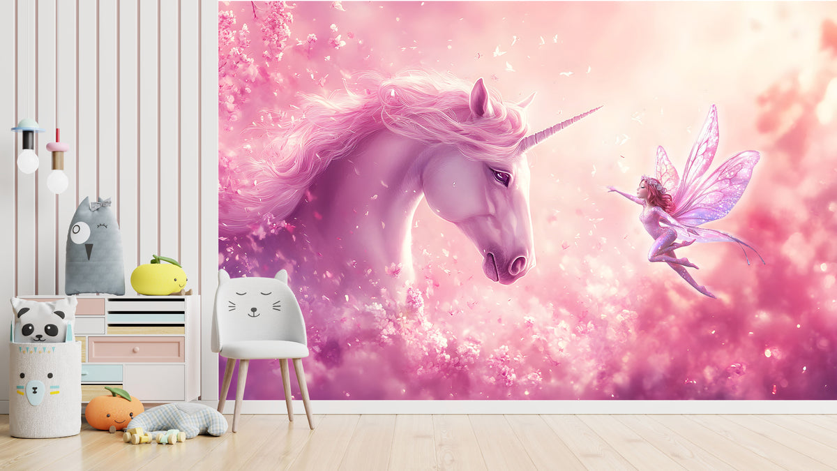 Unicorn and Fairy Watercolour Wallpaper Mural