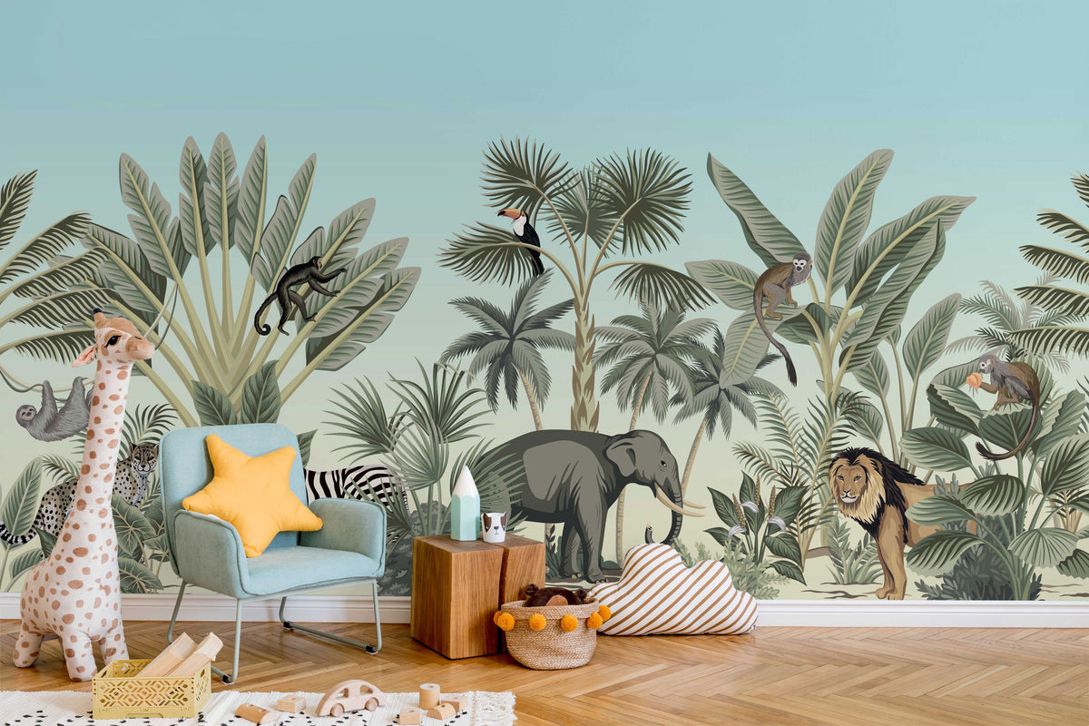 African Safari Animals Wallpaper for Kids Play Room