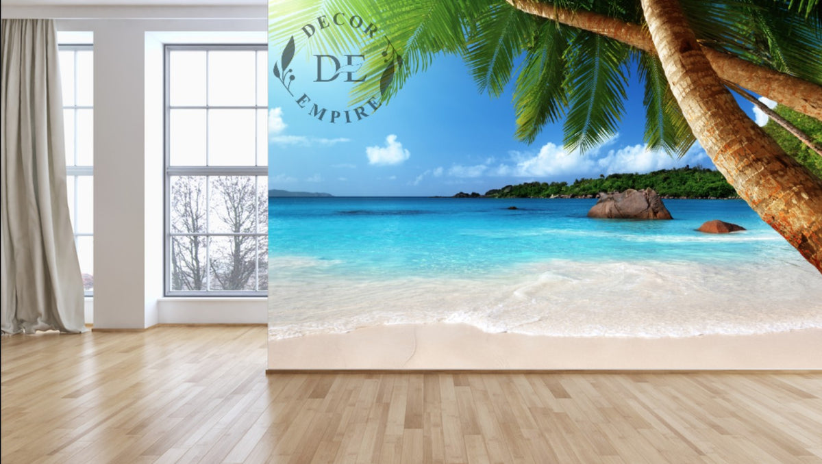 Beach View with Palm Trees Wallpaper Mural