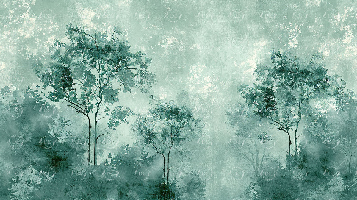 Artistic Green Trees Wallpaper Mural