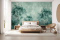 Artistic Green Trees Wallpaper Mural for Bedroom