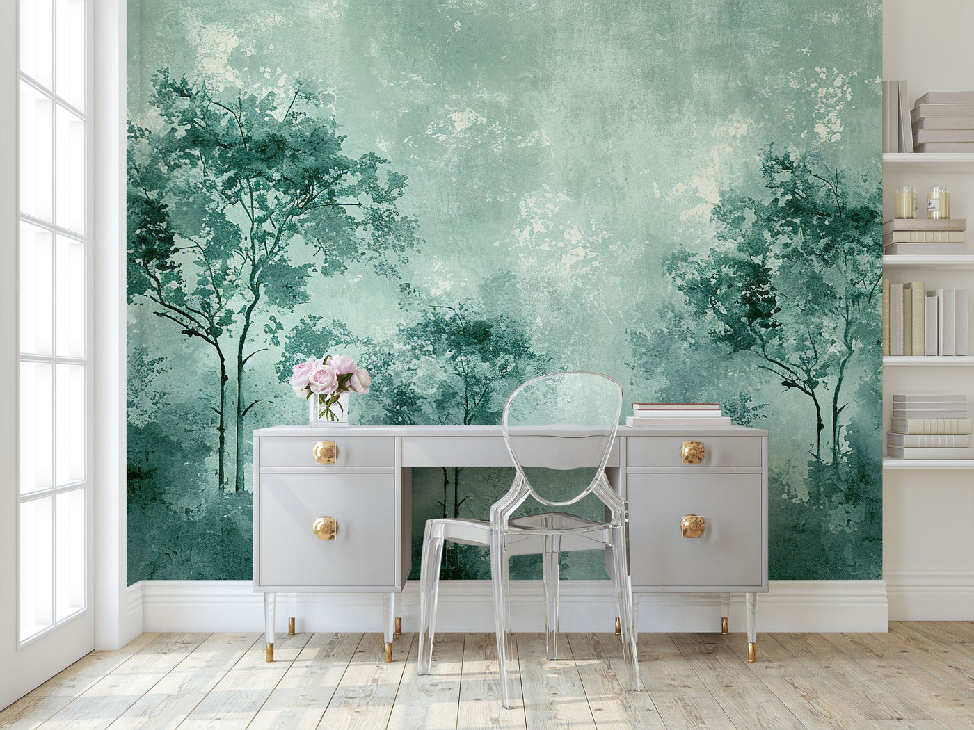 Artistic Green Trees Wallpaper Mural – Decor Empire