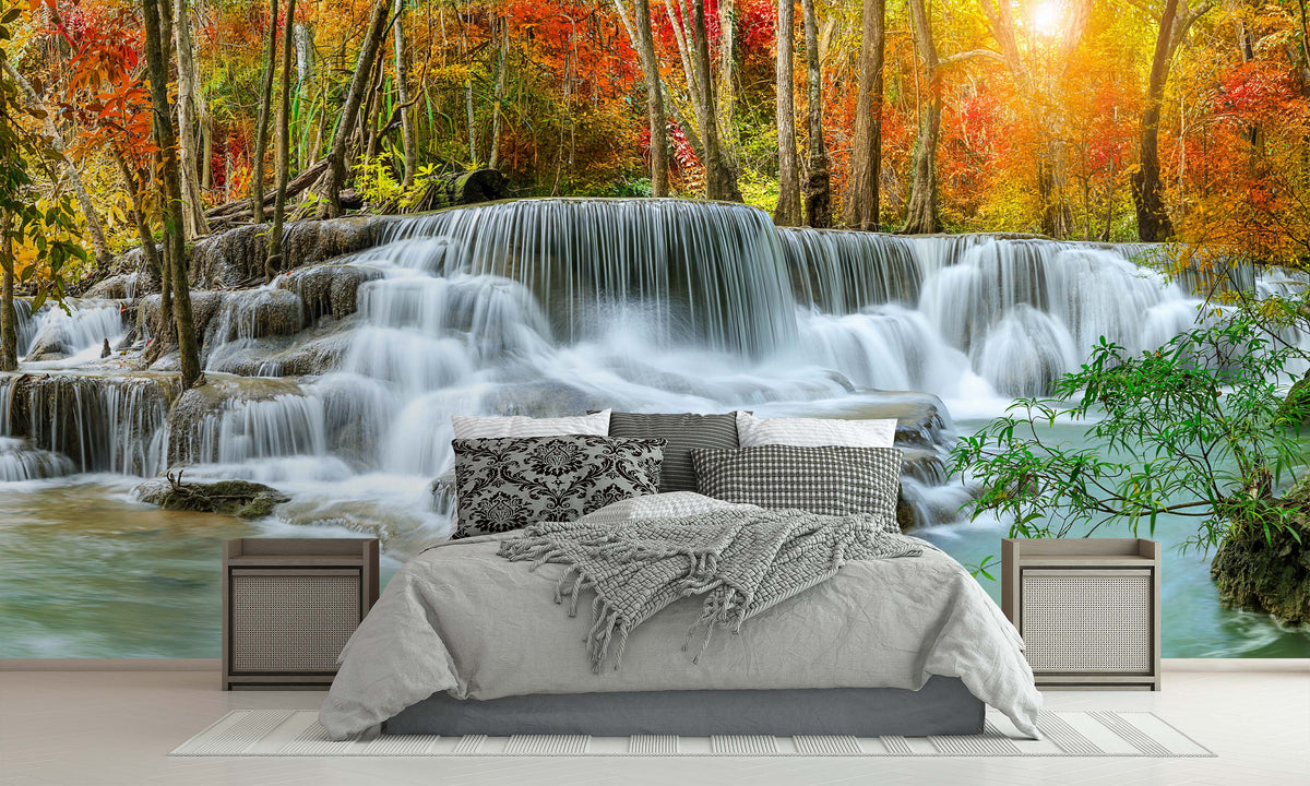 Autumn Bliss Waterfall Wall Mural for Bedroom