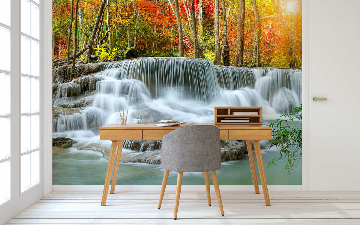 Autumn Bliss Waterfall Wall Mural for Study Area