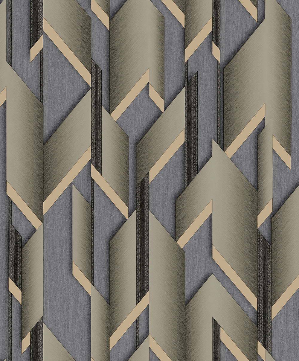 3D Effect Geometric Olive Green and Grey Wallpaper - 11469