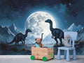 Baryonyx Family Walking in Moonlight with Snowy Mountains Background Wall Mural WM1101458429 for Play Area