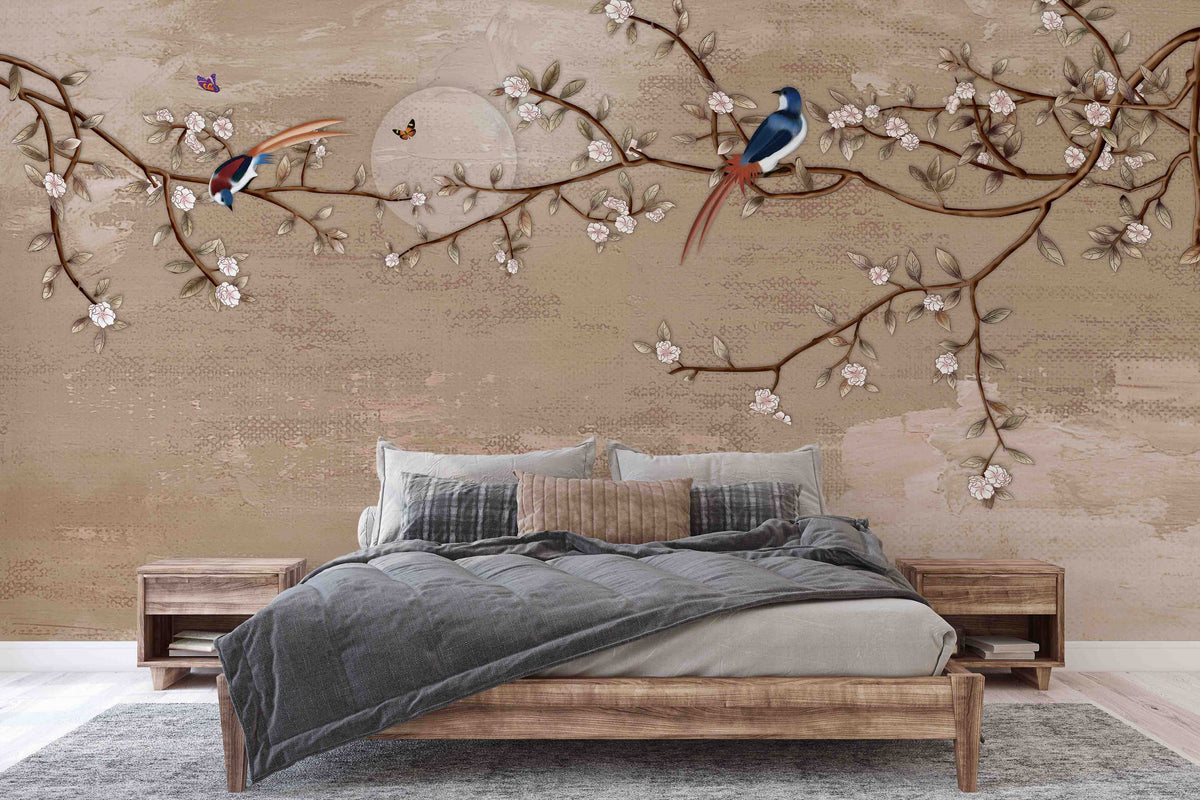 Beautiful Flowers with Texture Background Wallpaper Mural for Bedroom