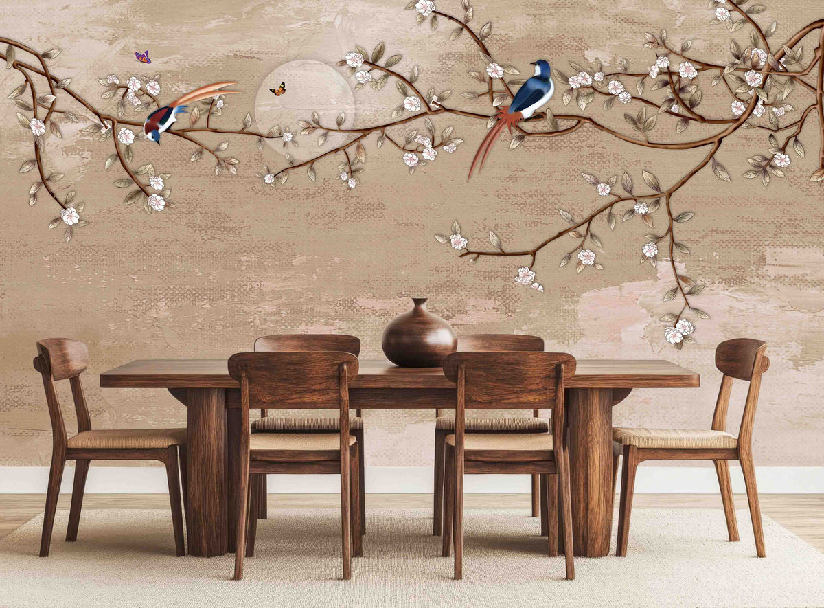 Beautiful Flowers with Texture Background Wallpaper Mural for Dining Area