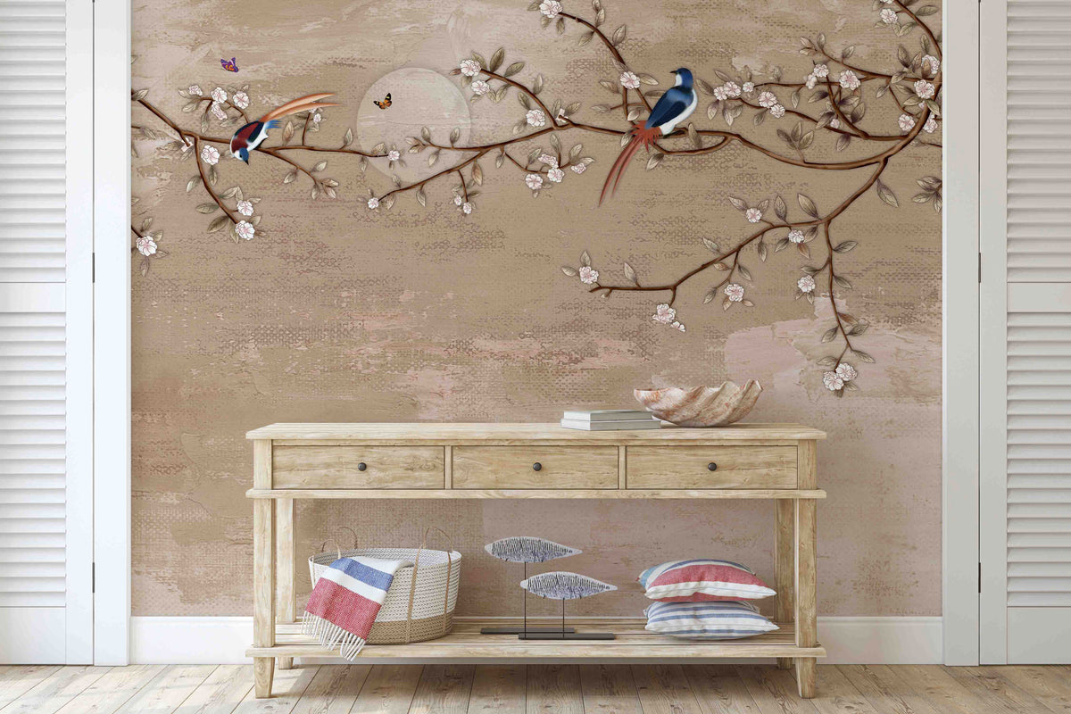 Beautiful Flowers with Texture Background Wallpaper Mural for Hallway