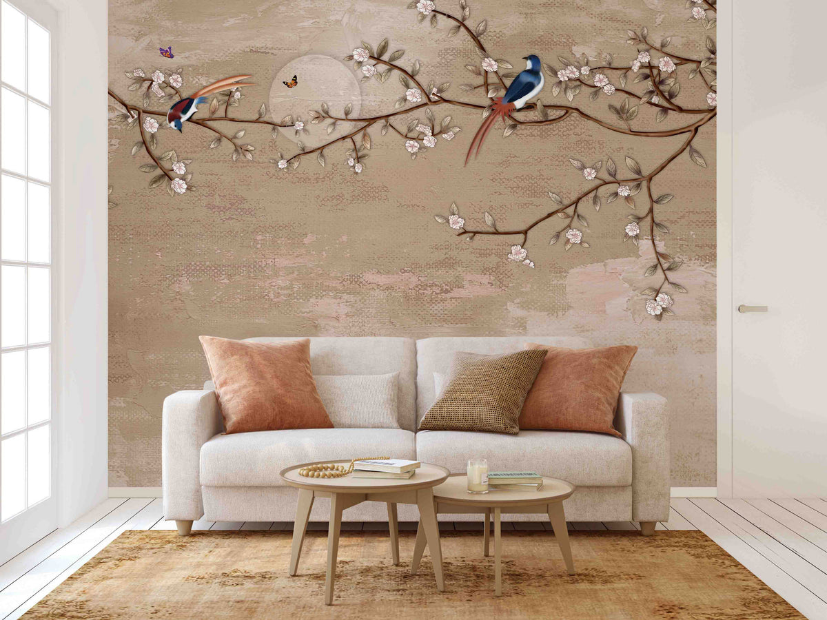 Beautiful Flowers with Texture Background Wallpaper Mural for Living Area