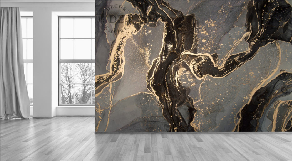 Abstract Black Grey and Gold Marble Wallpaper Mural