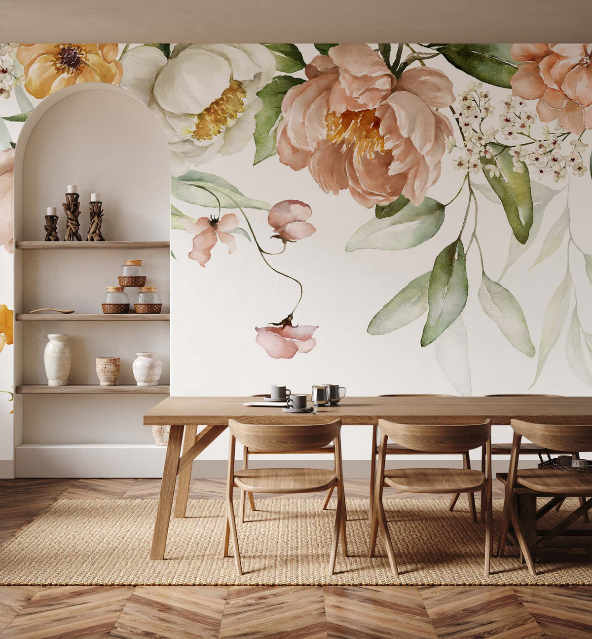 Blush Pink Bloom Wall Mural for Dining Area