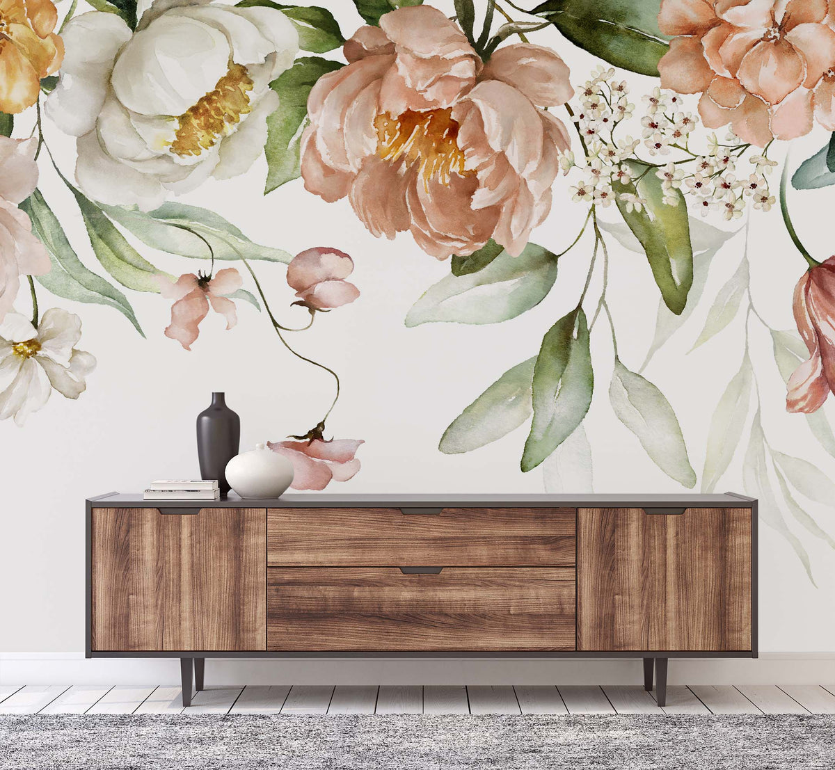 Blush Pink Bloom Wall Mural for Hallway