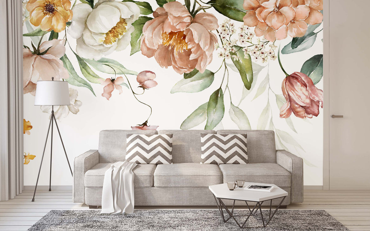 Blush Pink Bloom Wall Mural for Living Area