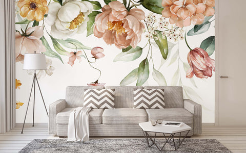 Blush Pink Bloom Wall Mural for Living Area