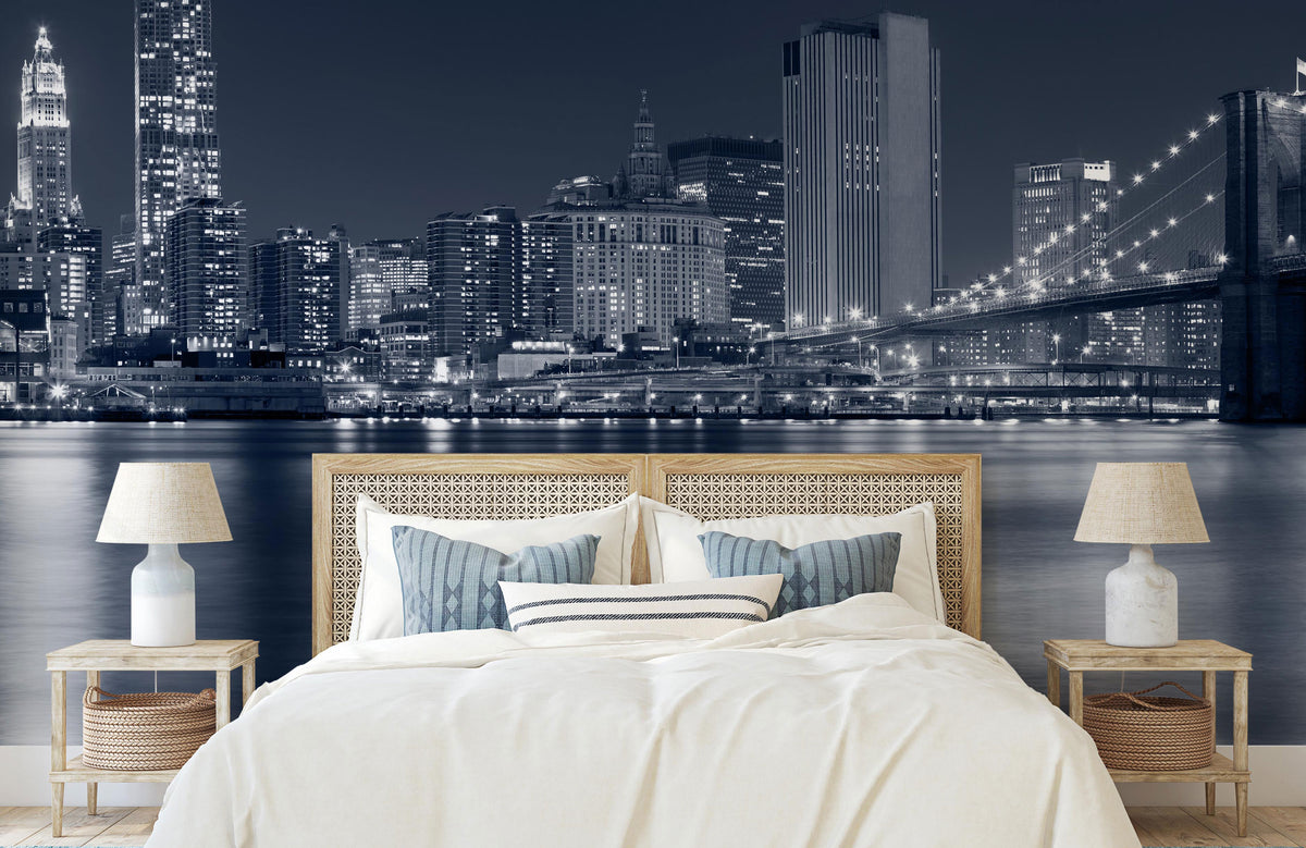 Brooklyn Bridge Manhattan Night Cityscape Wallpaper Mural for Bedroom