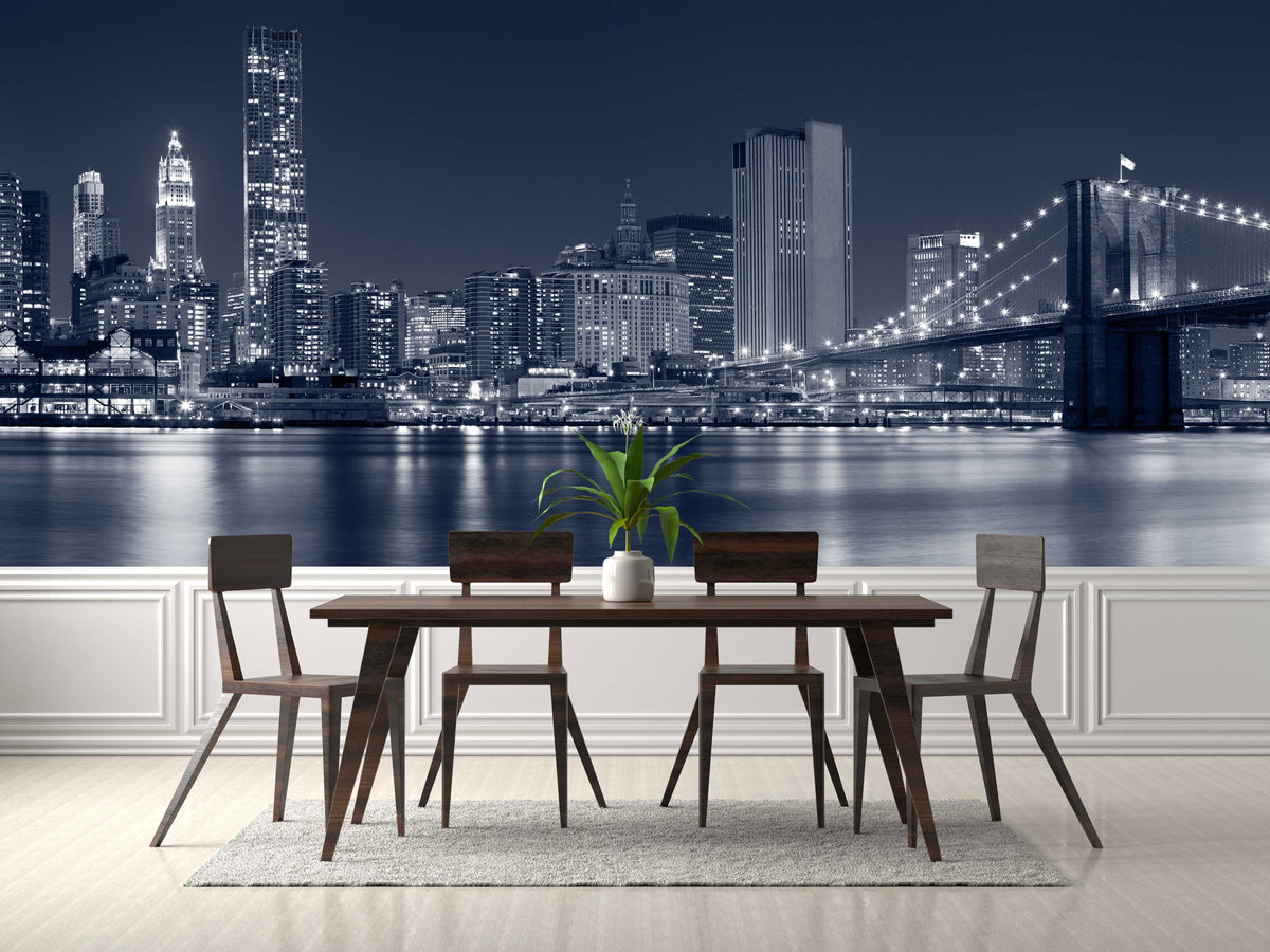 Brooklyn Bridge Manhattan Night Cityscape Wallpaper Mural for Dining Room