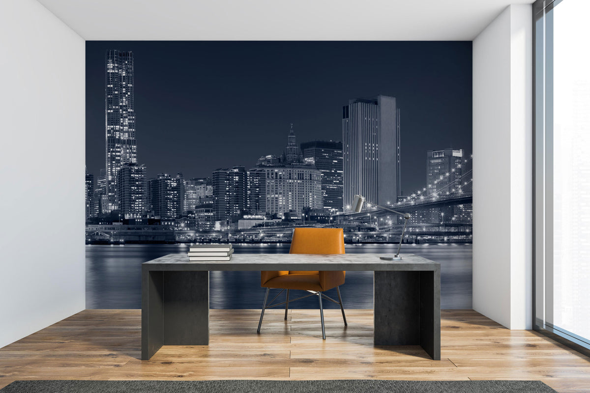 Brooklyn Bridge Manhattan Night Cityscape Wallpaper Mural for Study Area