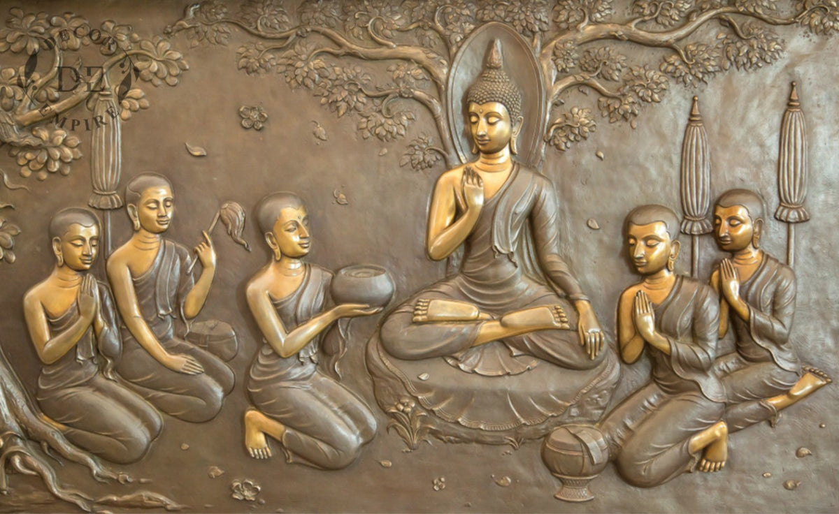 3D Buddha with his Disciples Wallpaper Mural