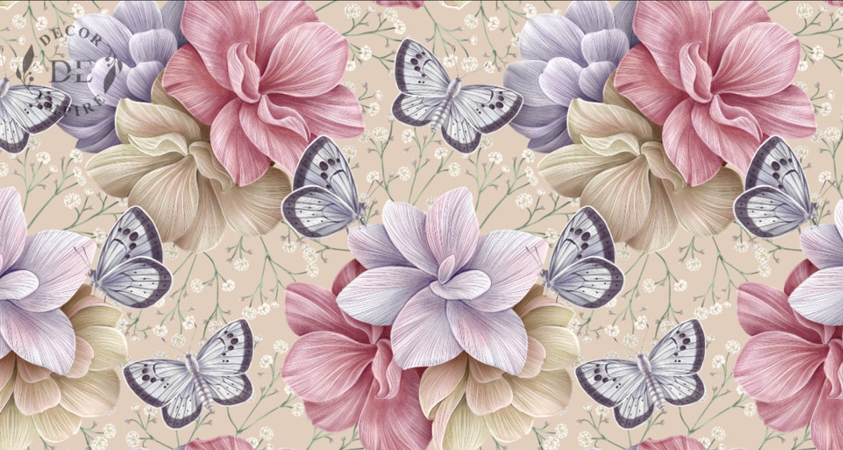 Butterflies and Hydrangea Floral Wallpaper Mural