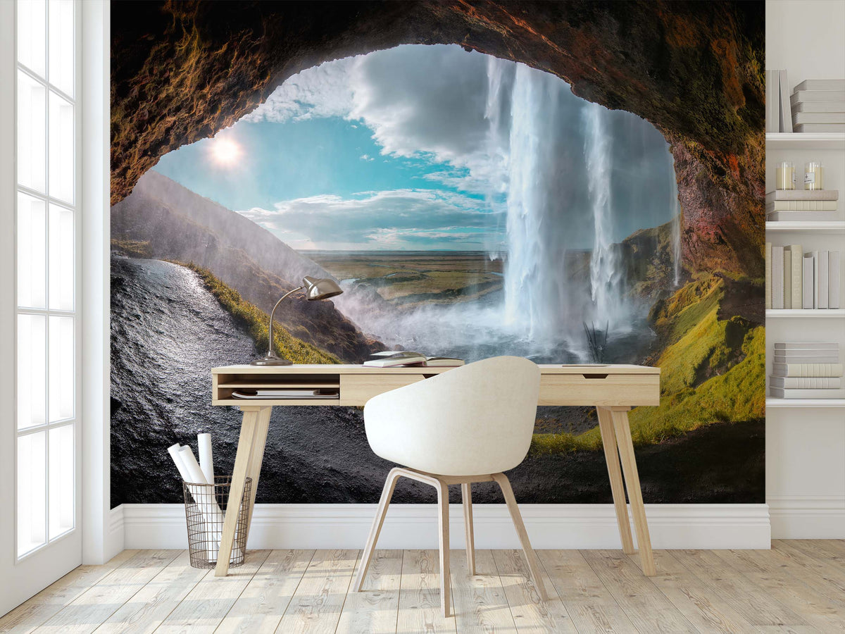 Cave Escape - Waterfall View Wall Mural for Study Room
