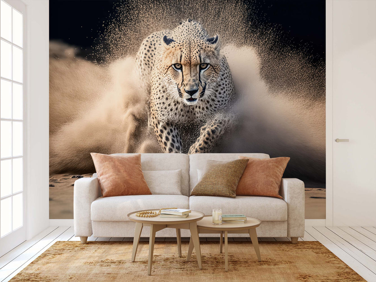 Cheetah Sprinting Across the Savanna Wallpaper Mural for Living Room