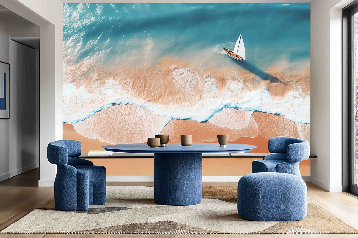 Coastal Charm - Sailing Boat Wallpaper Mural for Dining Area
