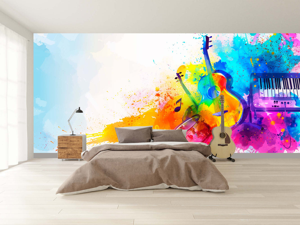 Colourful Musical Instruments Wall Mural for Bedroom