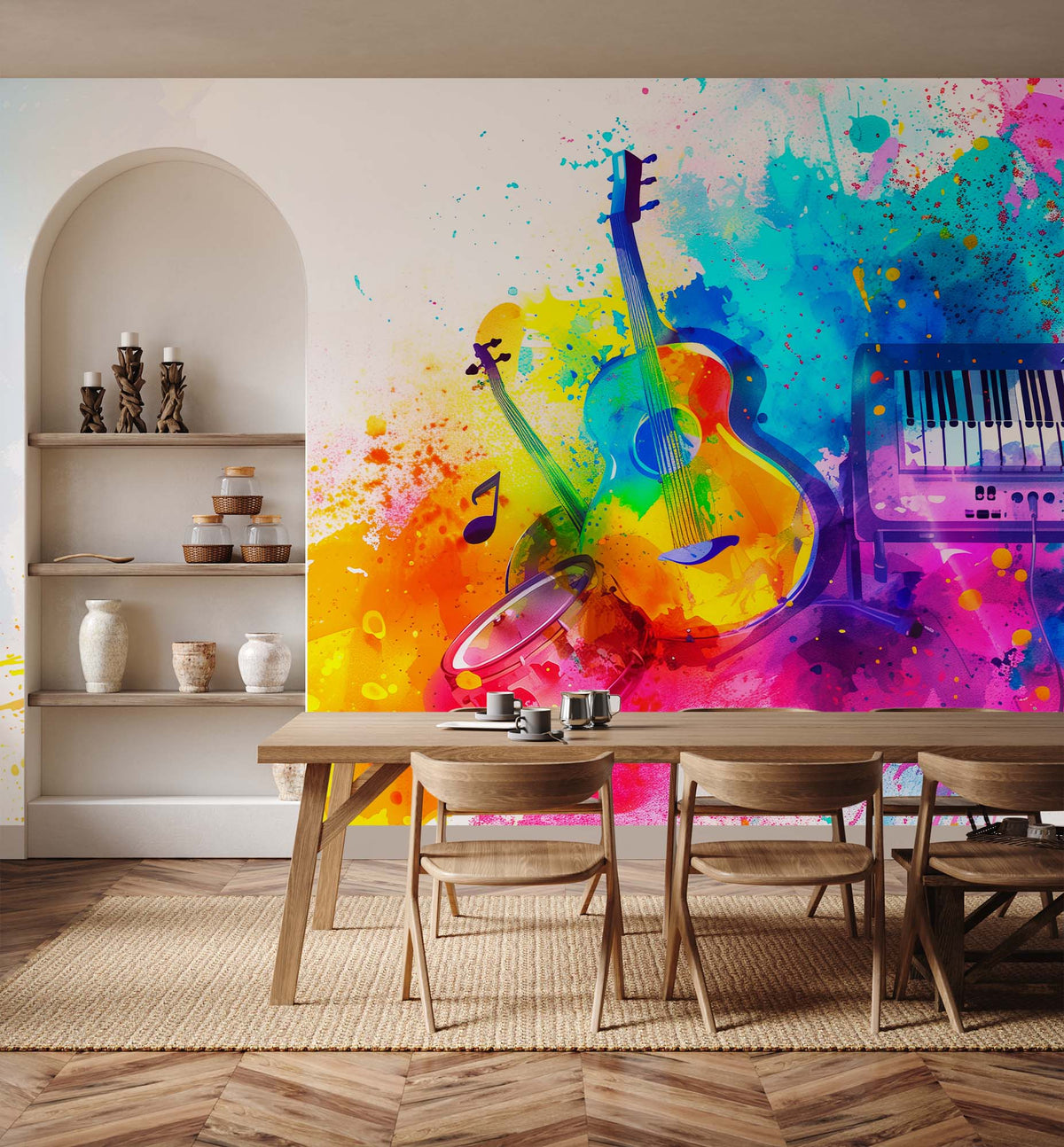 Colourful Musical Instruments Wall Mural for Dining Area