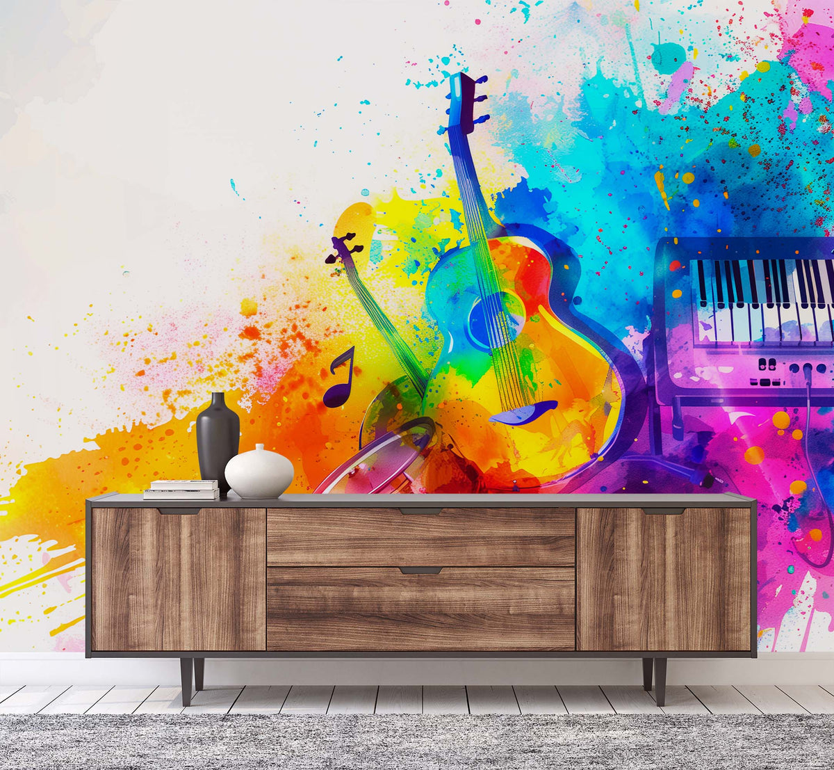 Colourful Musical Instruments Wall Mural for Music Room