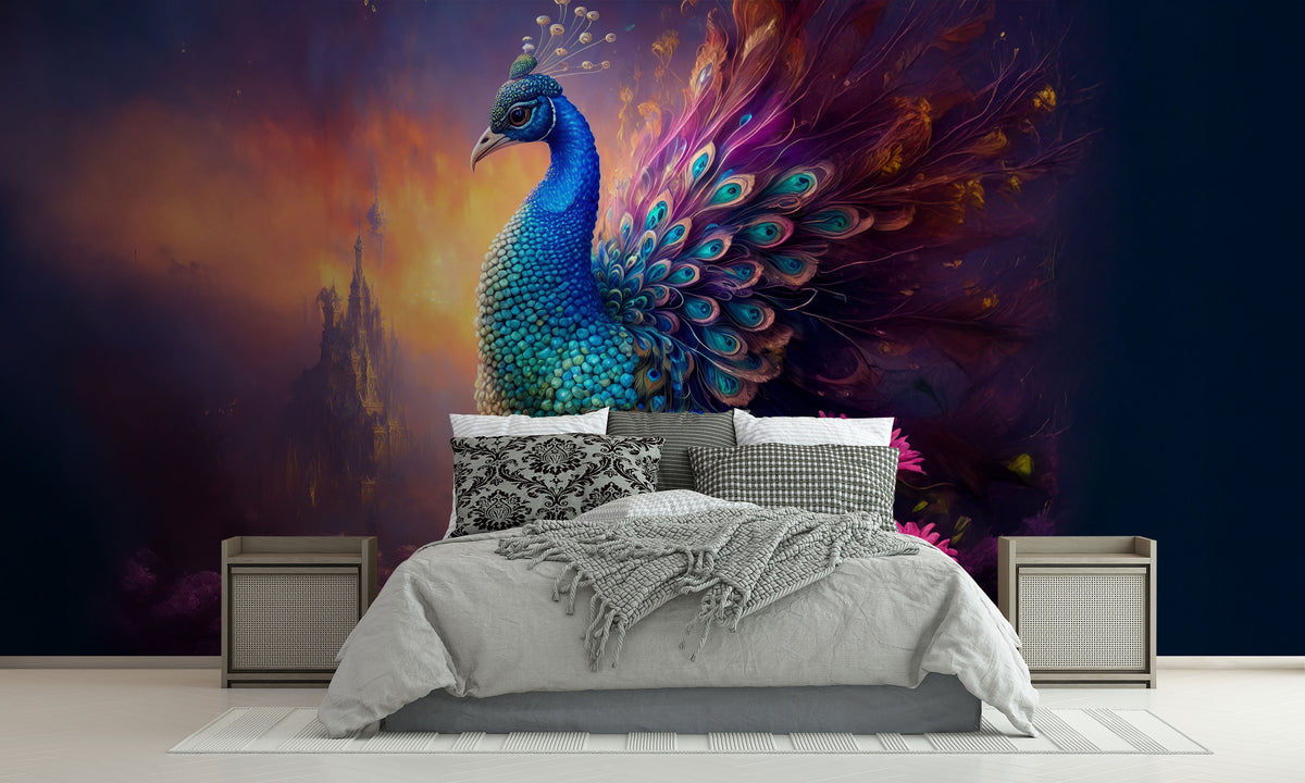 Colourful Peacock Wall Mural for Bedroom