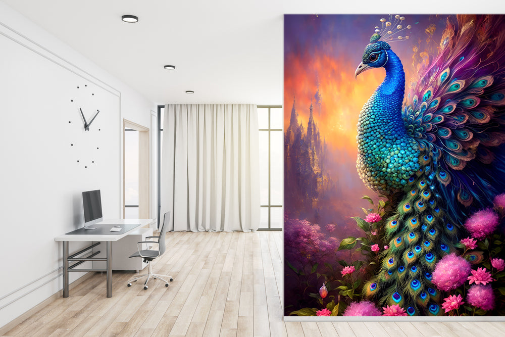 Colourful Peacock Wall Mural for Hallway