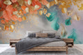 Coral & Gold Leaves Wallpaper Mural WM1062365689 for Bedroom