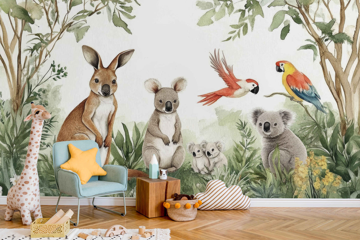 Cute Animals Australia Wallpaper Mural for Kids Area