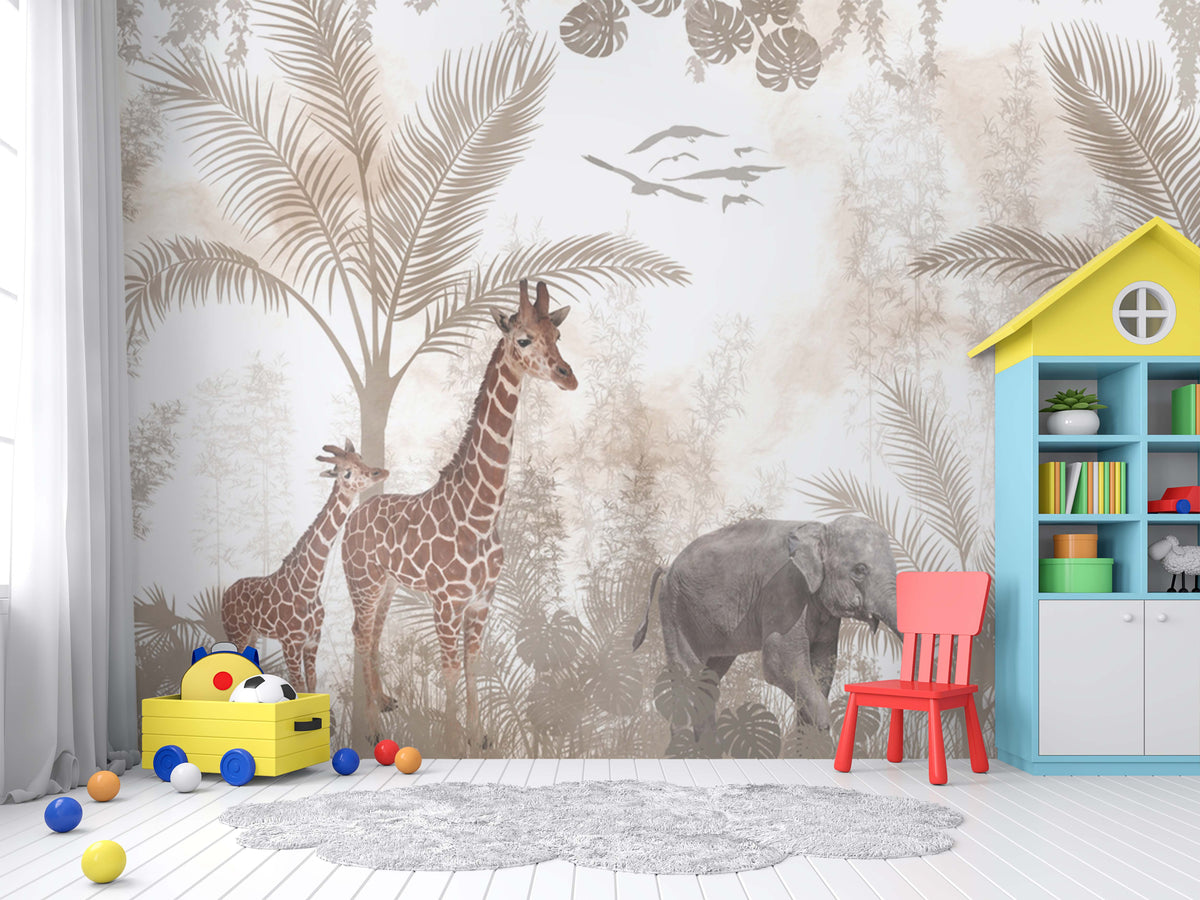 Cute Animals Wallpaper Mural for Kids Area