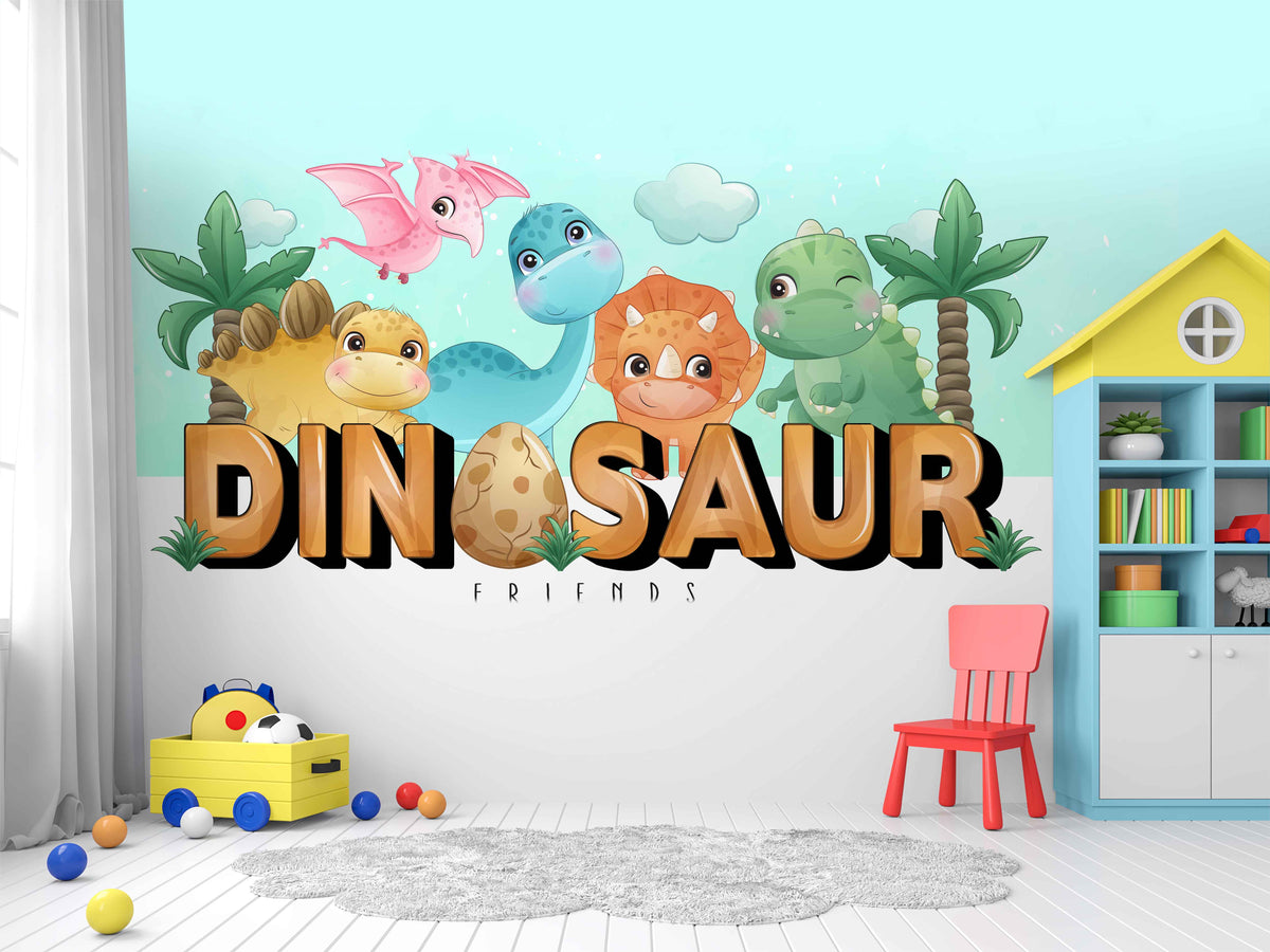 Cute Little Dinosaurs Wallpaper Mural for Kids Area