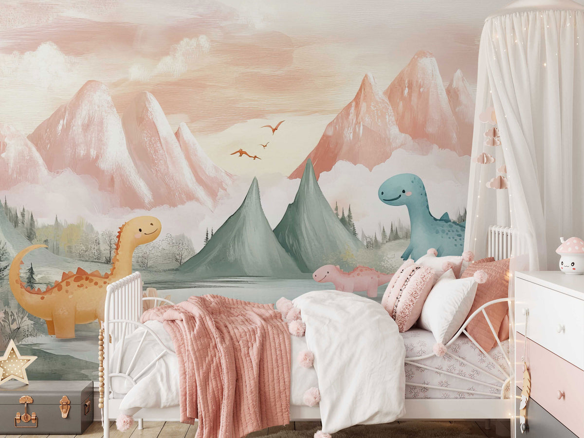 Cute Little Dinosaur Wallpaper for Kids Bedroom