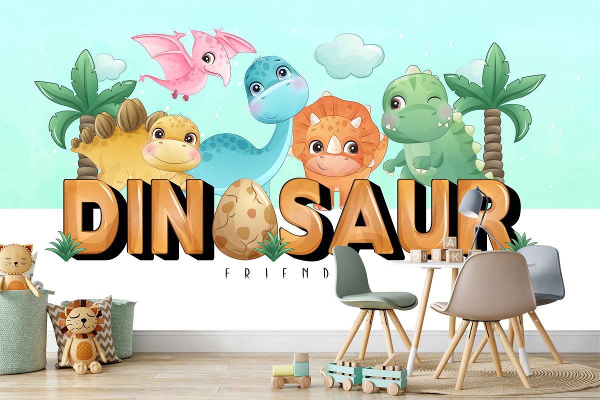 Cute Little Dinosaurs Wallpaper for Play Area