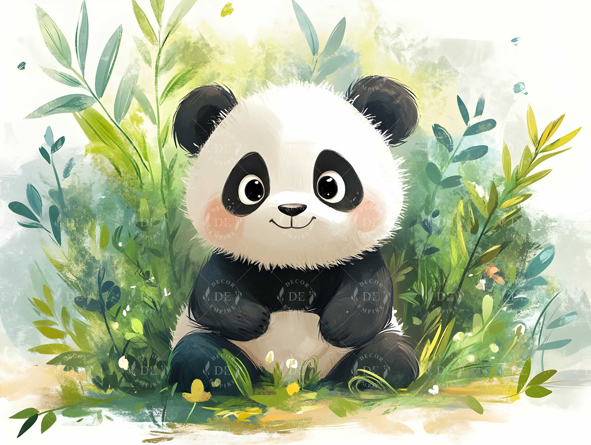 Cute Watercolor Panda in Jungle Wallpaper Mural