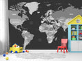 Dark Grey World Map Wallpaper Mural WM317800592 for Kids Room