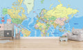 Detailed World Map Wallpaper Mural for Kids Room